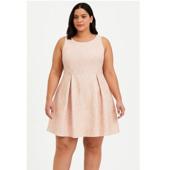 Torrid pink/peach lace 22 3x  midi texture knit skater dress plus fit & flare - Picture 2 of 10